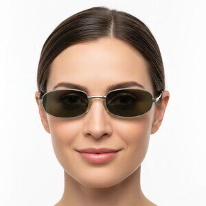 Vintage 90s Retro Small Oval Sunglasses • Brushed Silver Metal Frames Matrix